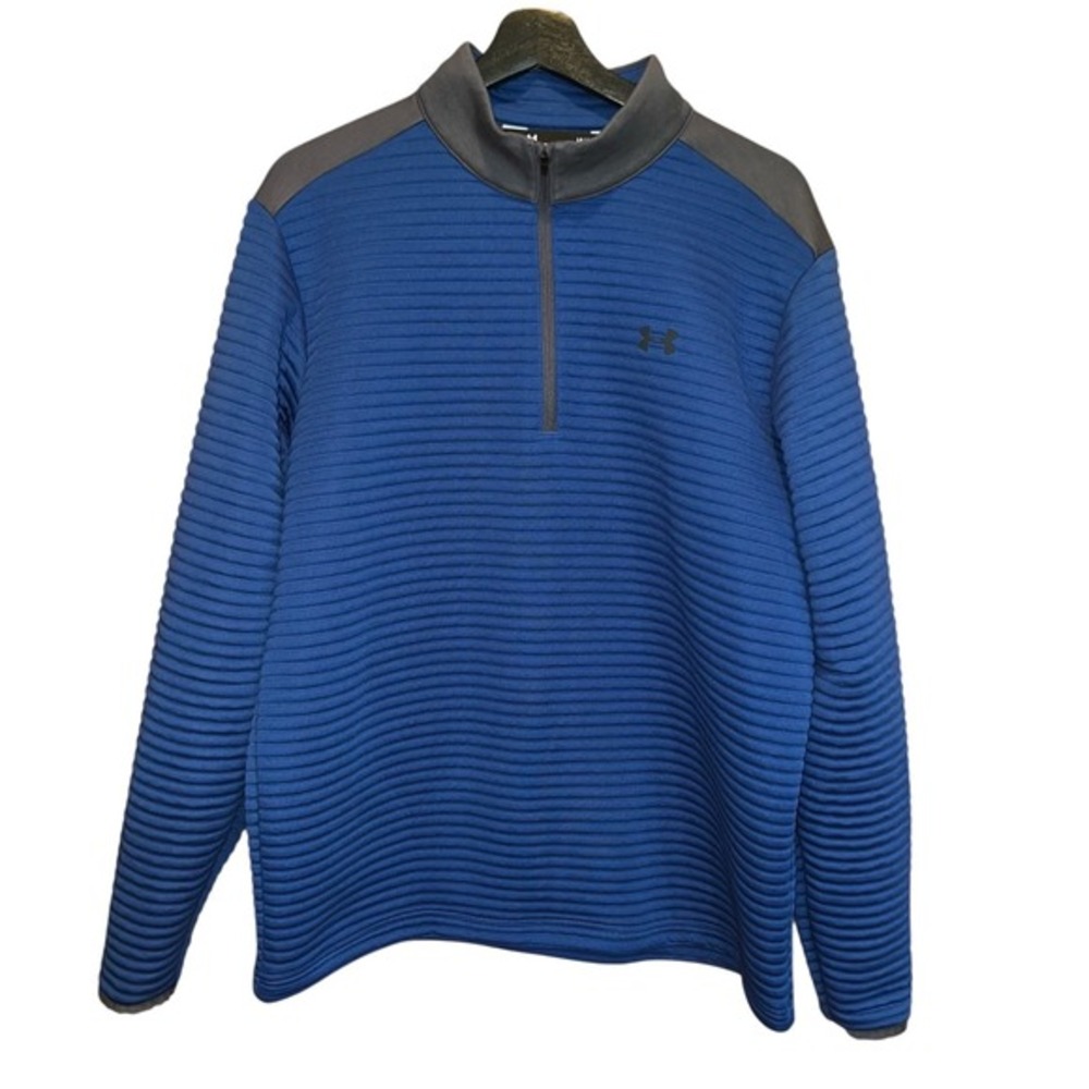 Under Armour Mens L ColdGear Pullover Blue Gray‎ 1/4 Zip Sweatshirt Jacket Top
